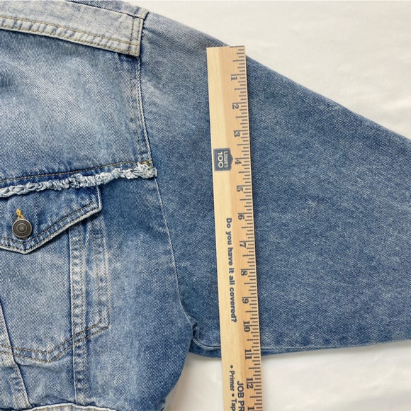 FREE PEOPLE Bedford Denim Crop Jacket Size XS Jean Cropped Boxy Dolman Batwing - Picture 11 of 14